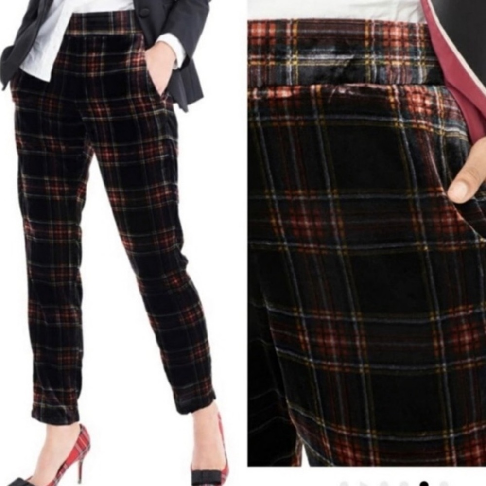 J Crew Stewart easy velvet plaid pull-on pants 2